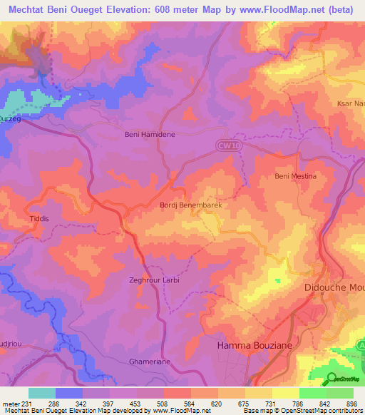 Mechtat Beni Oueget,Algeria Elevation Map