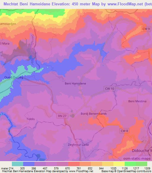 Mechtat Beni Hameidane,Algeria Elevation Map
