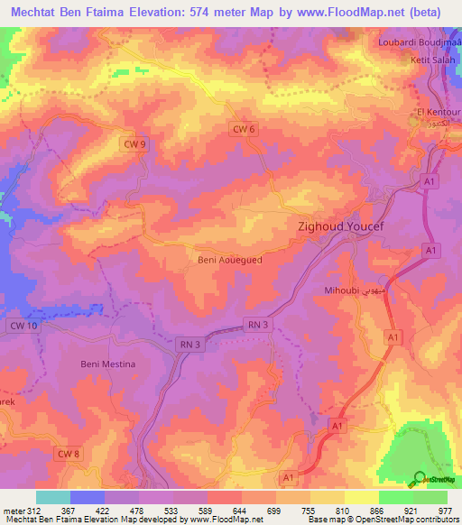 Mechtat Ben Ftaima,Algeria Elevation Map