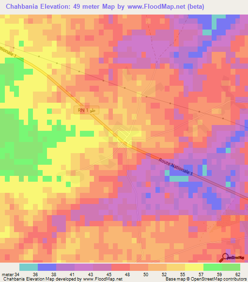 Chahbania,Tunisia Elevation Map