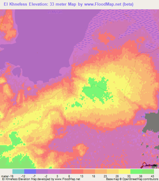 El Khnefess,Tunisia Elevation Map
