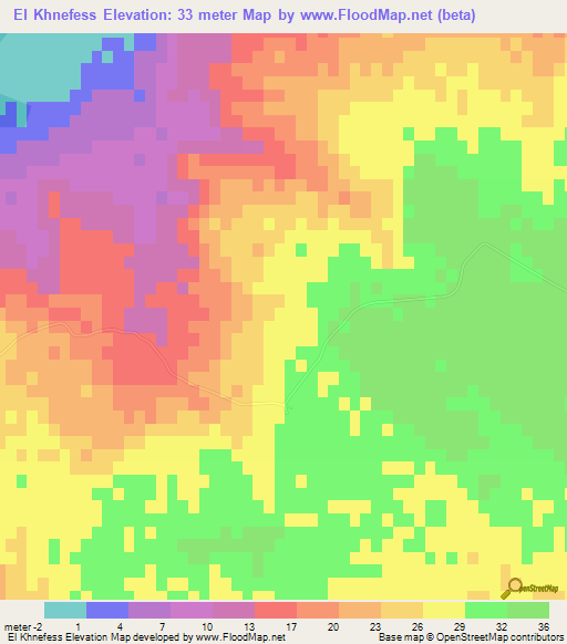 El Khnefess,Tunisia Elevation Map