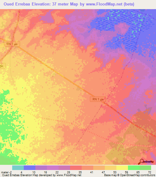Oued Errebaa,Tunisia Elevation Map