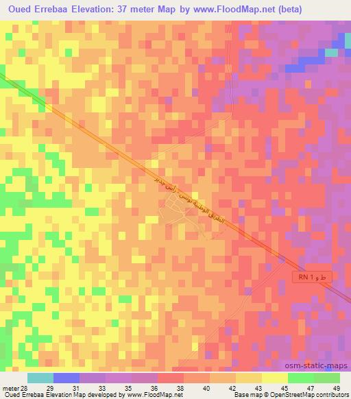 Oued Errebaa,Tunisia Elevation Map
