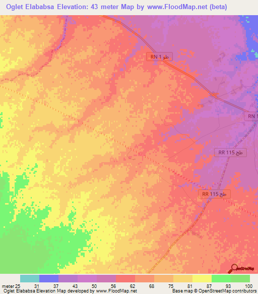 Oglet Elababsa,Tunisia Elevation Map