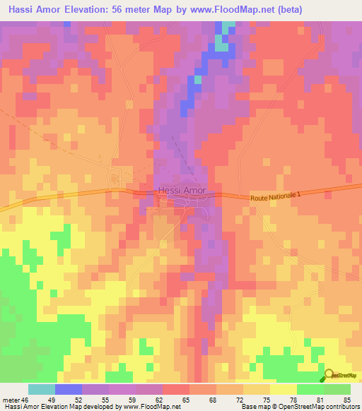 Hassi Amor,Tunisia Elevation Map