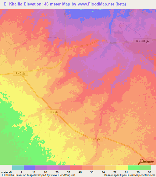 El Khalfia,Tunisia Elevation Map
