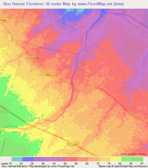 Bou Hamed,Tunisia Elevation Map