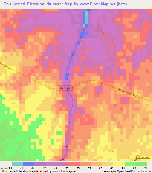 Bou Hamed,Tunisia Elevation Map