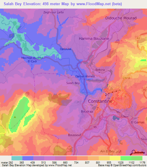 Salah Bey,Algeria Elevation Map