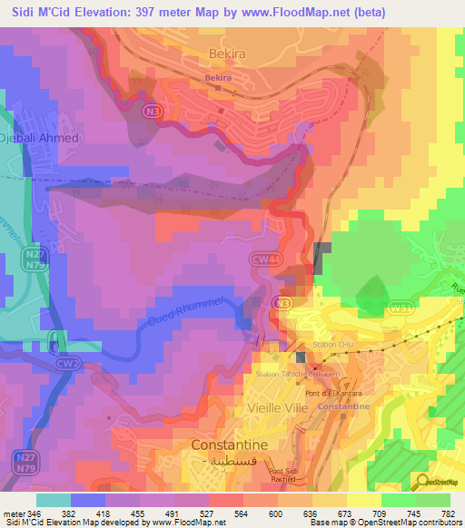 Sidi M'Cid,Algeria Elevation Map
