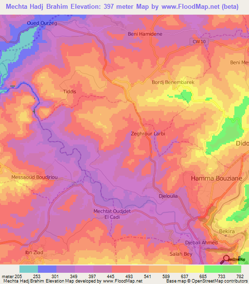 Mechta Hadj Brahim,Algeria Elevation Map