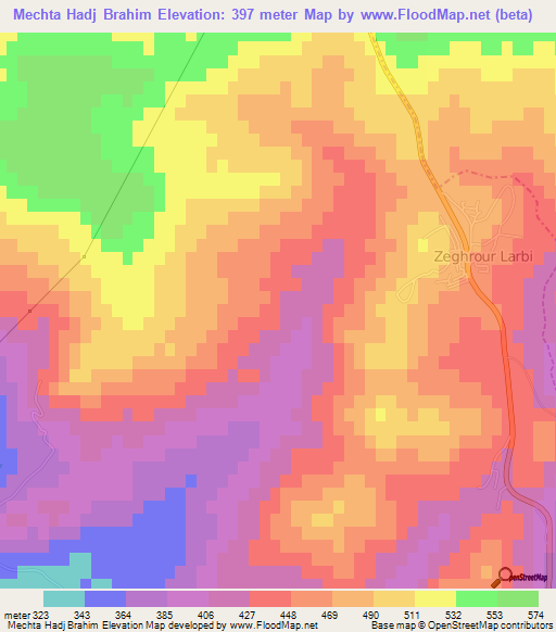 Mechta Hadj Brahim,Algeria Elevation Map
