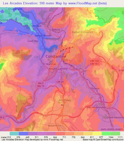 Les Arcades,Algeria Elevation Map