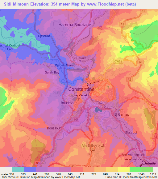 Sidi Mimoun,Algeria Elevation Map