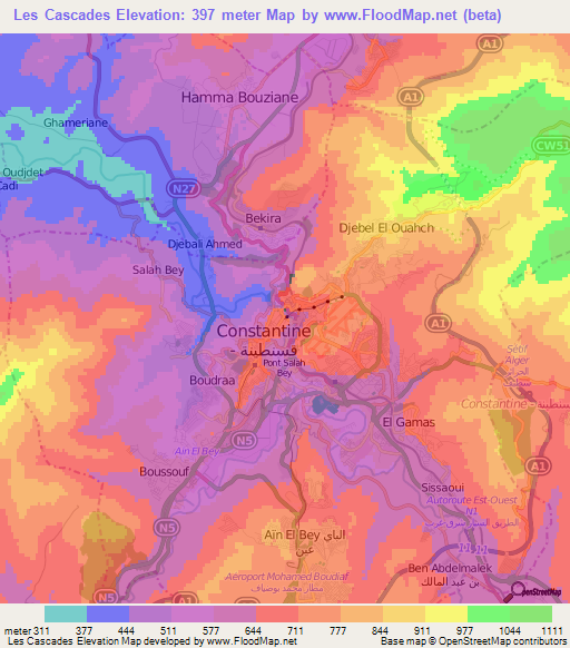Les Cascades,Algeria Elevation Map