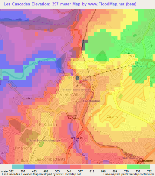 Les Cascades,Algeria Elevation Map