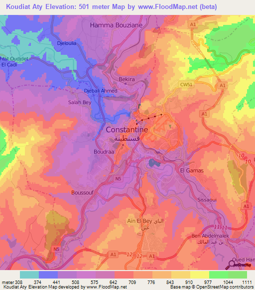 Koudiat Aty,Algeria Elevation Map