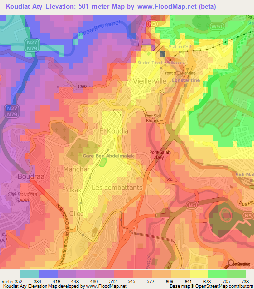Koudiat Aty,Algeria Elevation Map