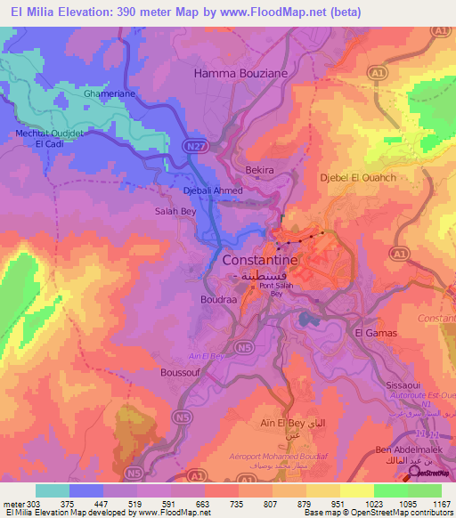 El Milia,Algeria Elevation Map