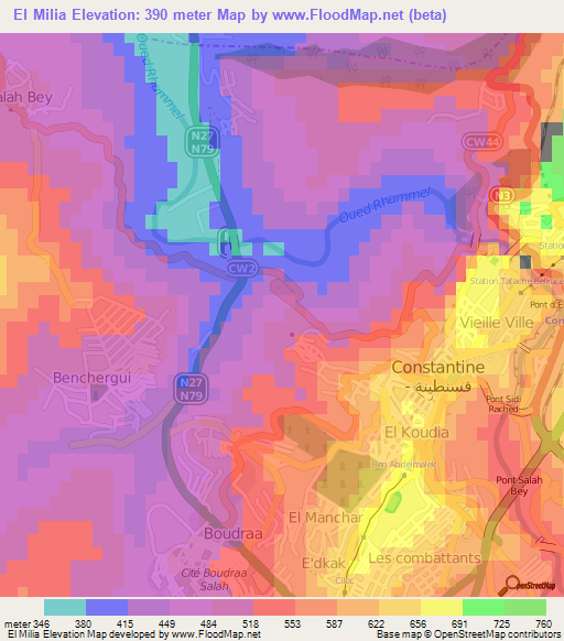 El Milia,Algeria Elevation Map