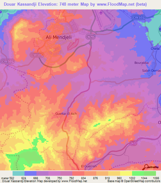 Douar Kassandji,Algeria Elevation Map