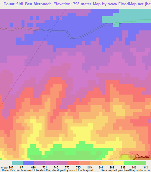Douar Sidi Ben Merouach,Algeria Elevation Map