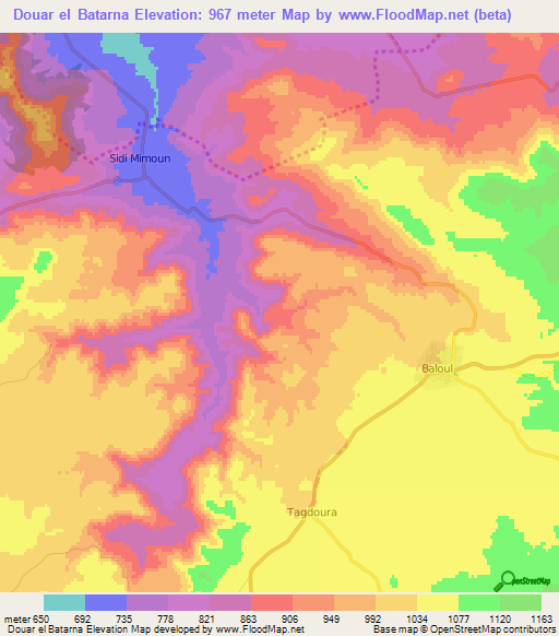 Douar el Batarna,Algeria Elevation Map