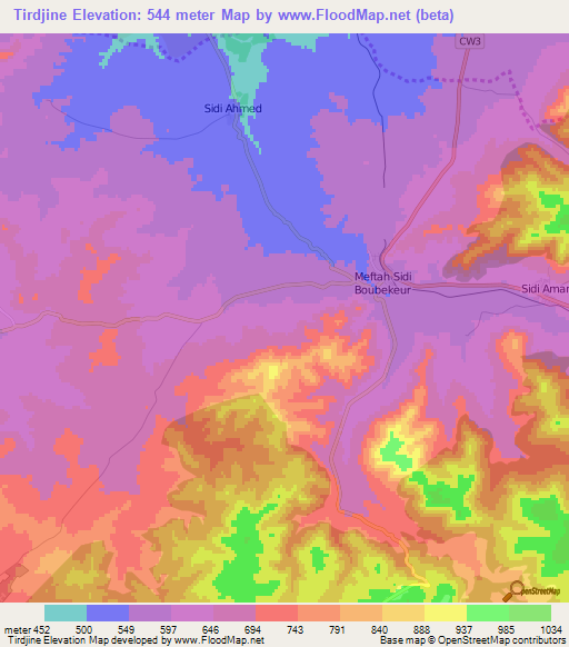 Tirdjine,Algeria Elevation Map