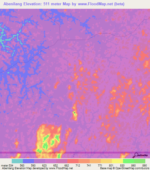 Abenilang,Gabon Elevation Map