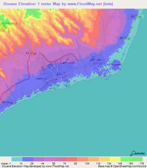 Douane,Tunisia Elevation Map