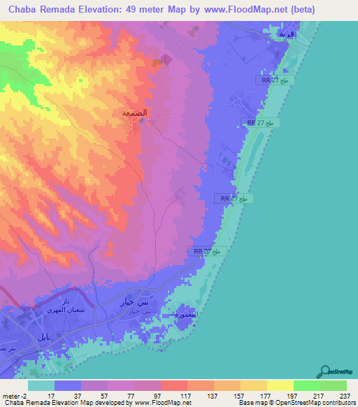 Chaba Remada,Tunisia Elevation Map