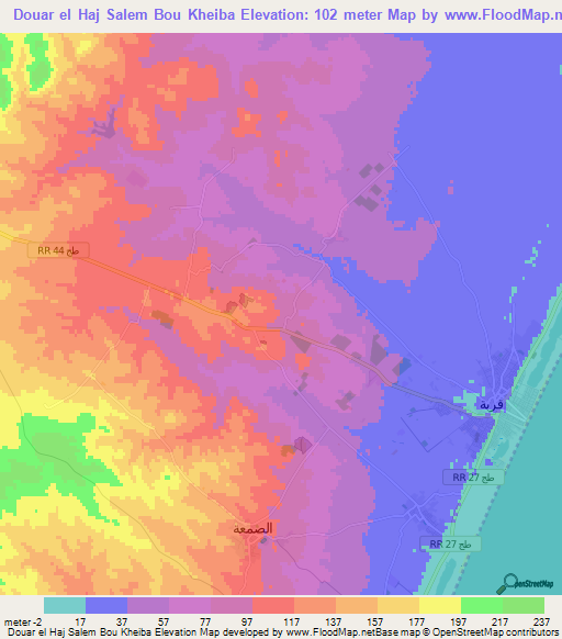 Douar el Haj Salem Bou Kheiba,Tunisia Elevation Map