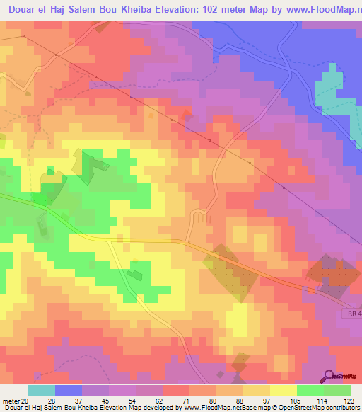 Douar el Haj Salem Bou Kheiba,Tunisia Elevation Map