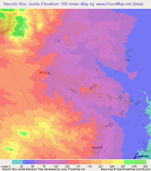 Henchir Bou Jerida,Tunisia Elevation Map