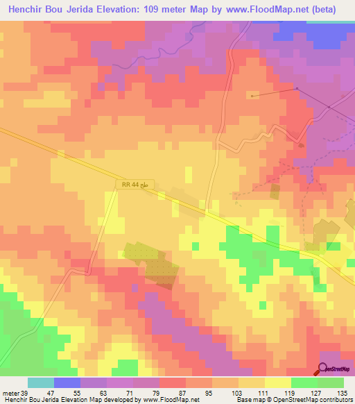 Henchir Bou Jerida,Tunisia Elevation Map