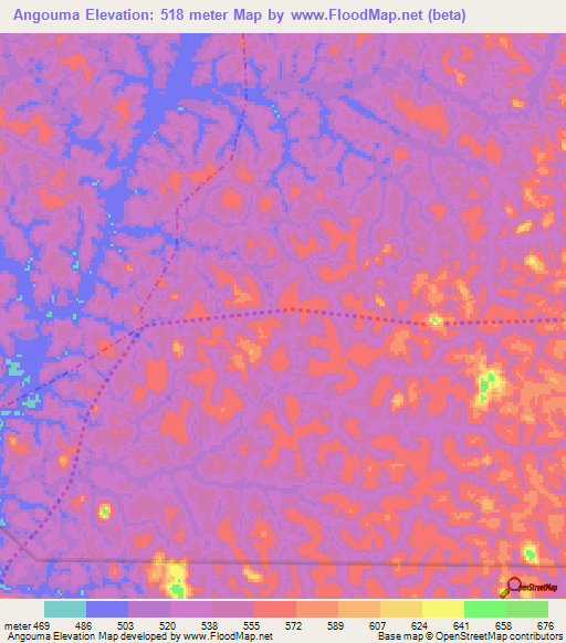 Angouma,Gabon Elevation Map