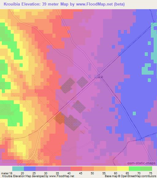Krouibia,Tunisia Elevation Map