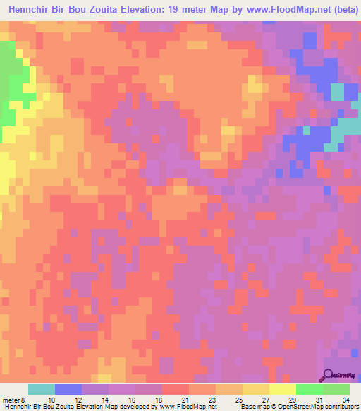 Hennchir Bir Bou Zouita,Tunisia Elevation Map