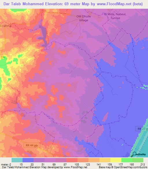 Dar Taleb Mohammed,Tunisia Elevation Map
