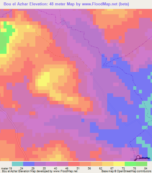 Bou el Azhar,Tunisia Elevation Map