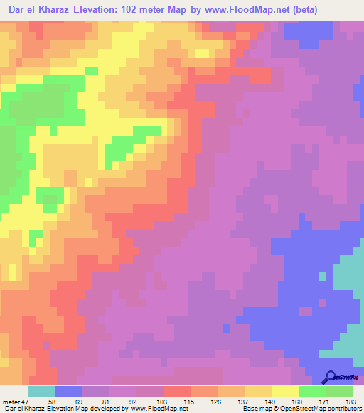 Dar el Kharaz,Tunisia Elevation Map