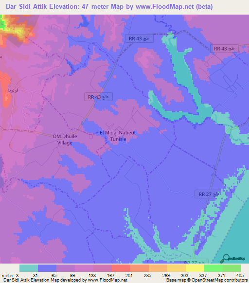 Dar Sidi Attik,Tunisia Elevation Map