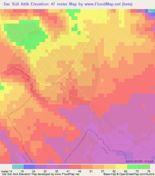 Dar Sidi Attik,Tunisia Elevation Map