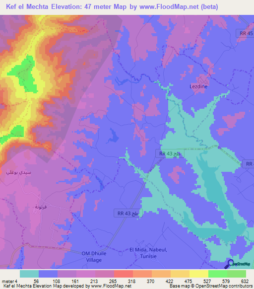 Kef el Mechta,Tunisia Elevation Map