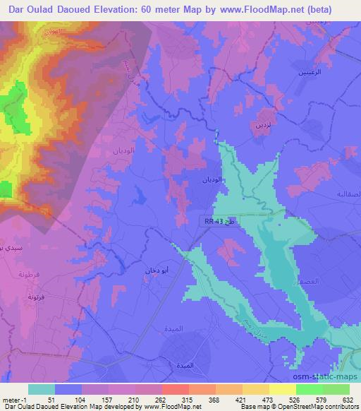 Dar Oulad Daoued,Tunisia Elevation Map
