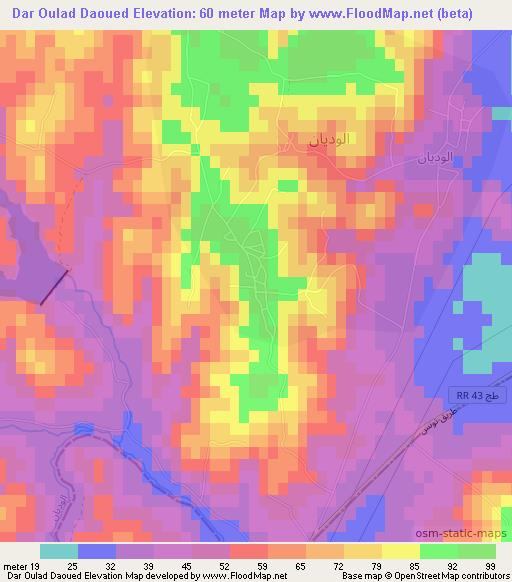 Dar Oulad Daoued,Tunisia Elevation Map