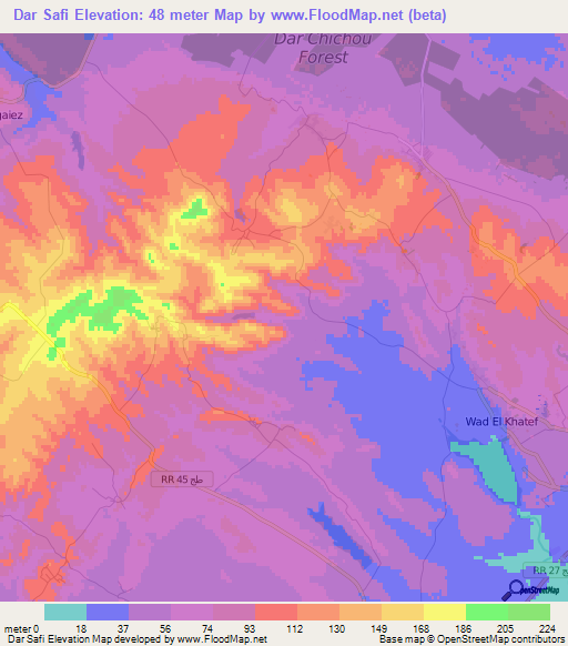 Dar Safi,Tunisia Elevation Map