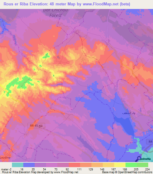 Rous er Riba,Tunisia Elevation Map
