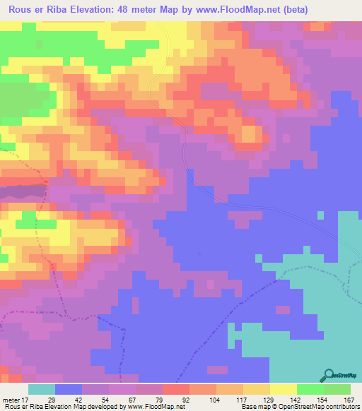 Rous er Riba,Tunisia Elevation Map